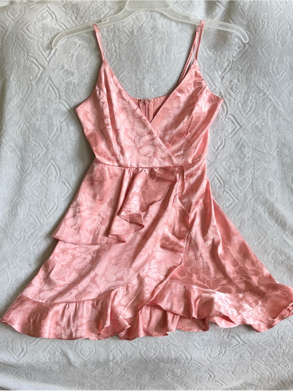 Altar'd State Blush Pink Satin Floral Wrap Mini Dress